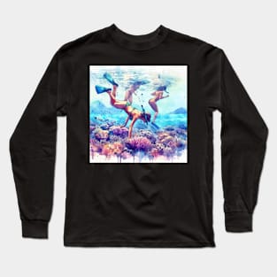 Artistic illustration of a beach scene from underwater Long Sleeve T-Shirt